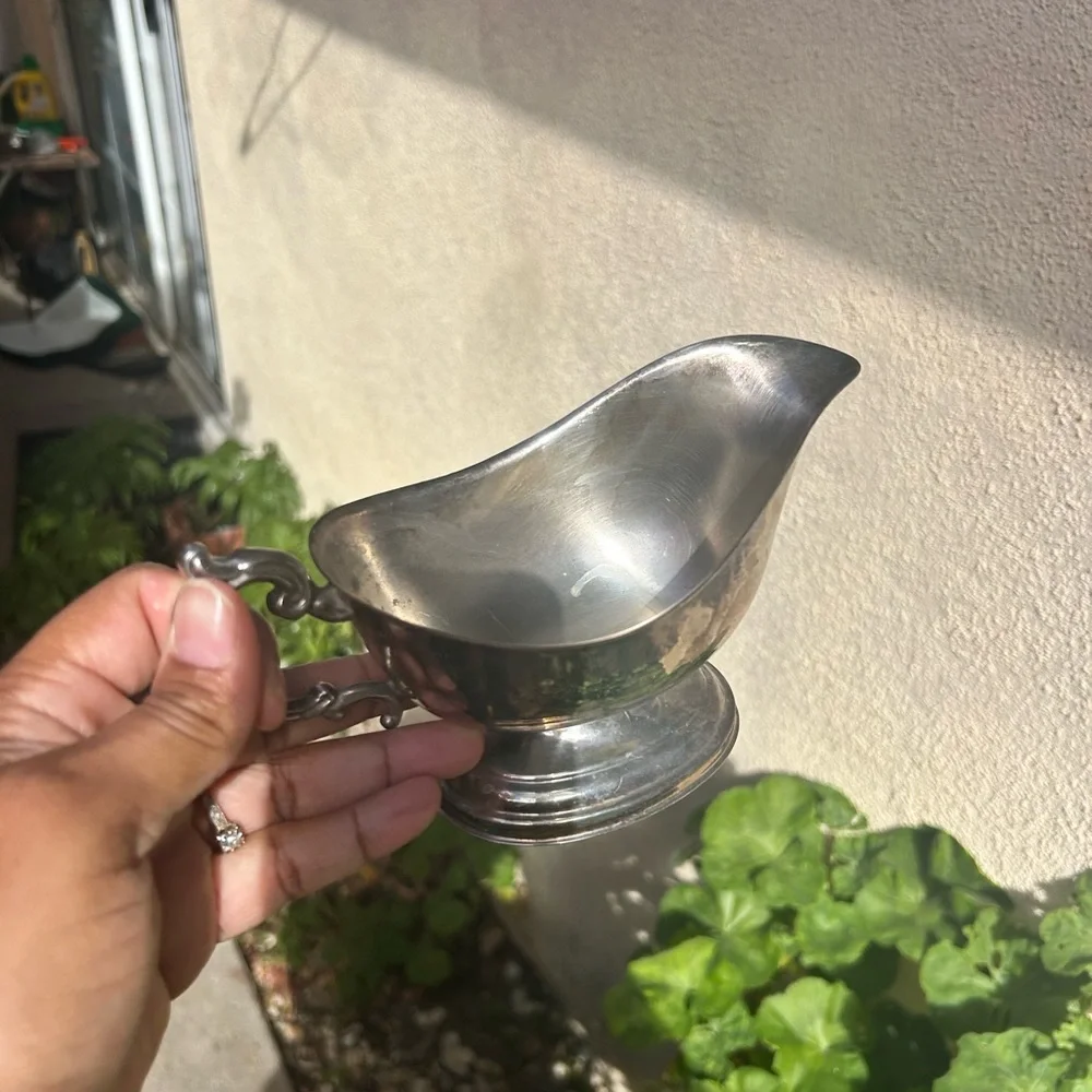 Silver Plated Cream Or Gravy Boat - 8 Inches Long With Patina